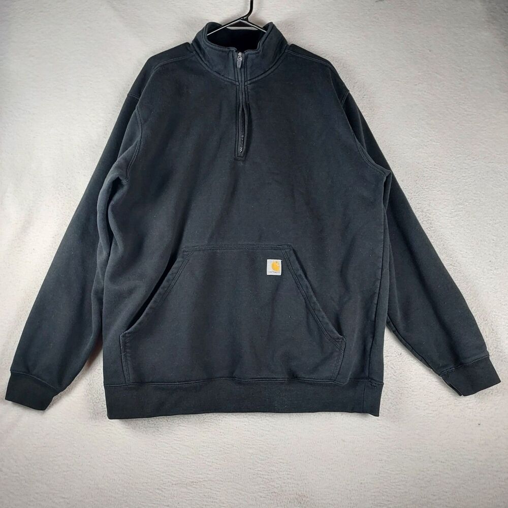 Carhartt Mens Quarter Zip Mock Neck Sweatshirt Black Loose Fit Sz XL Pocket